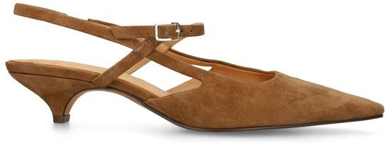 Manfield Dames Cognac suède slingbacks met kittenheel - Maat 41