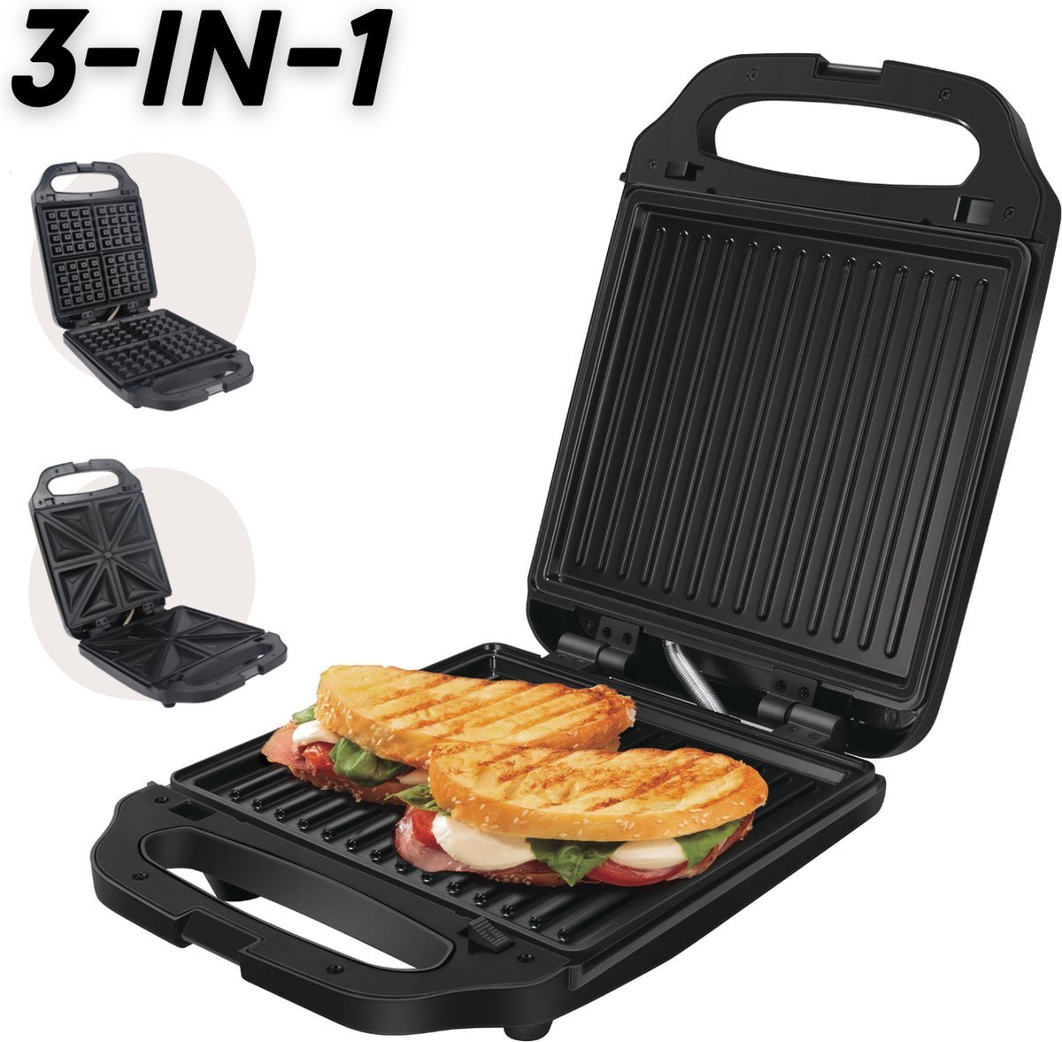 Media Evolution COOK-IT 3 in 1 - Tosti Apparaat - Wafelijzer - 3x XL Uitneembare Plaat