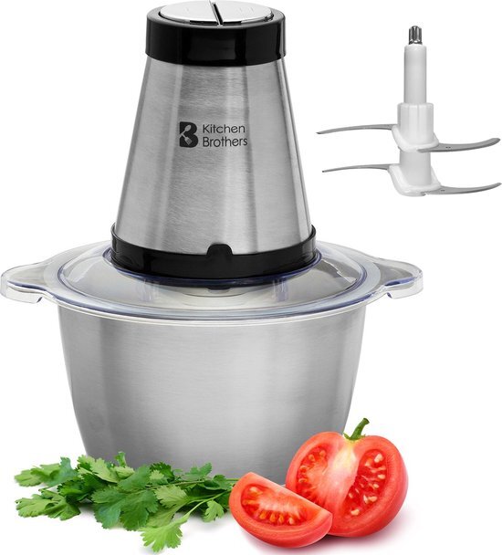 KitchenBrothers Elektrische Hakmolen met RVS Kom - Vlees, Groente, Fruit, Kruiden, Noten - 1.8L