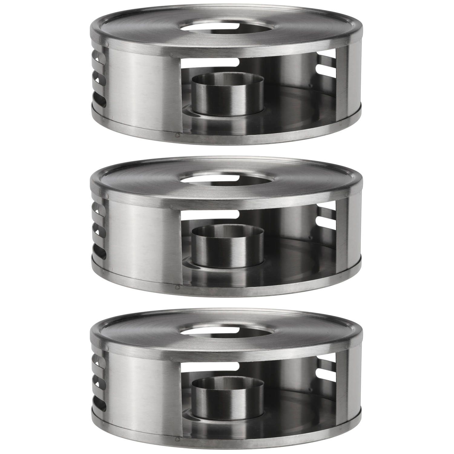 3x RVS Rechaud Warmhouders voor Theepotten/Pannen - Zilver