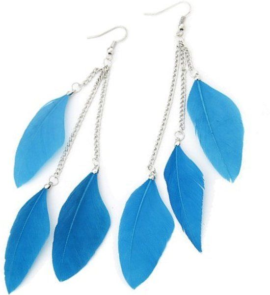 Fako Bijoux® - Oorbellen - Veren Trio Smal - Blauw