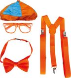 Fiestas Guirca Oranje set - pet, strik, bril, bretels