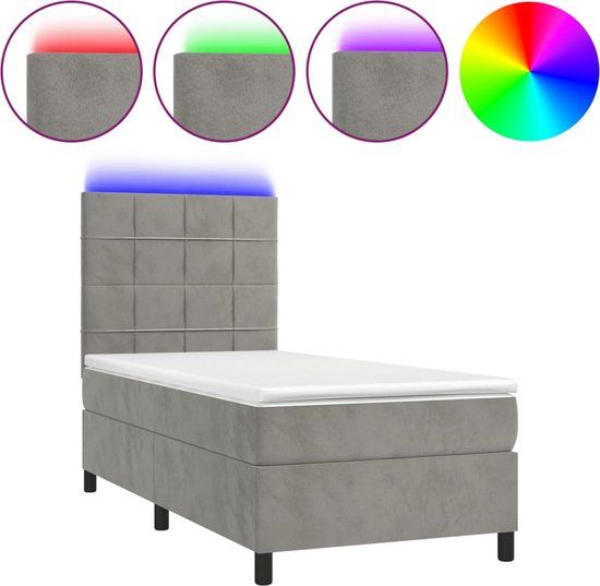 vidaXL Boxspring met matras en LED fluweel lichtgrijs 90x190 cm