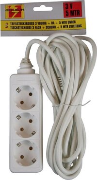 Ben Tools 3x Stekkerdoos 3-voudig wit - 5 meter - Met randaarde