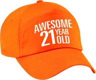 Bellatio Decorations Verjaardag cadeau petje - Awesome 21 year old - 21 jaar - oranje - volwassenen - baseball cap - leeftijd