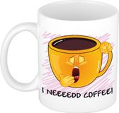 Bellatio Decorations Cadeau/verjaardags mok collega - roze - gapende Smile / Emoticon - grappig - keramiek - 300 ml
