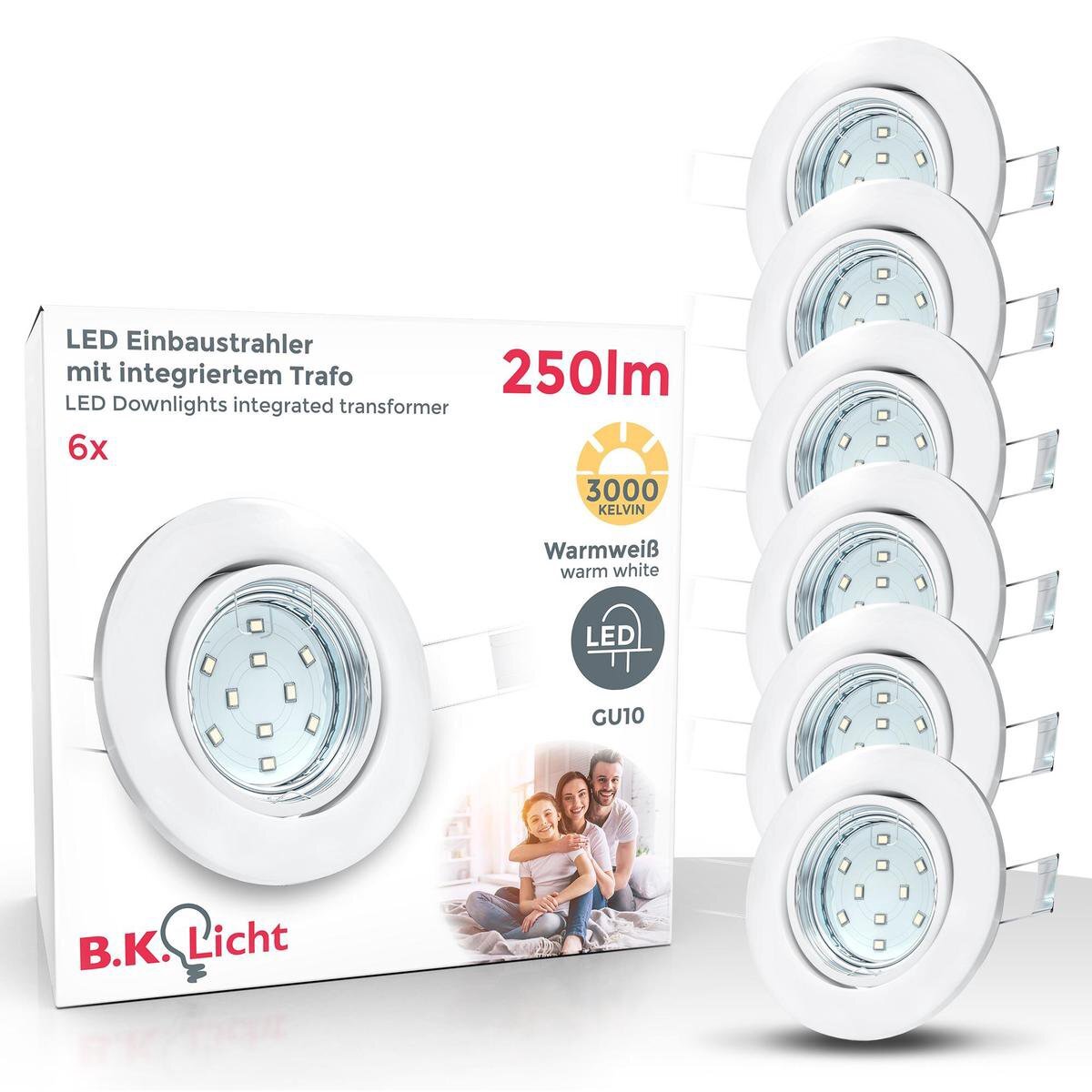 B.K.Licht - Inbouwspots - LED - witte - 6 stuks - ronde - vor binnen - met GU10 - kantelbaar - spotjes inbouw - IP23 - Ø8.6cm - 3.000K - 250Lm - 3W
