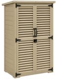 Abri de jardin - Abri en bois pour outils - 2 étagères - Toit en bitume - Porte à lamelles avec serrure - 75 x 50 x 118 cm - Vert armée