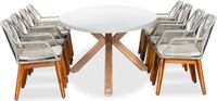 BUITEN living Livorno/Seville hout zand dining tuinset 9-delig | betonlook + touw | 280cm ovaal | 8 personen