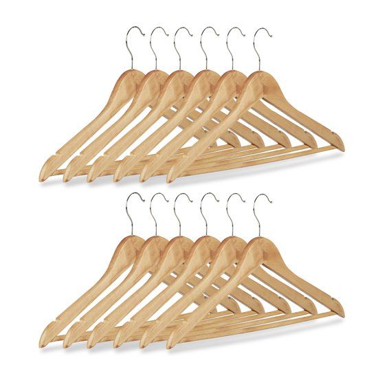 Relaxdays kledinghangers - kledinghangerset - hout - garderobehangers - bruin Pak van 12