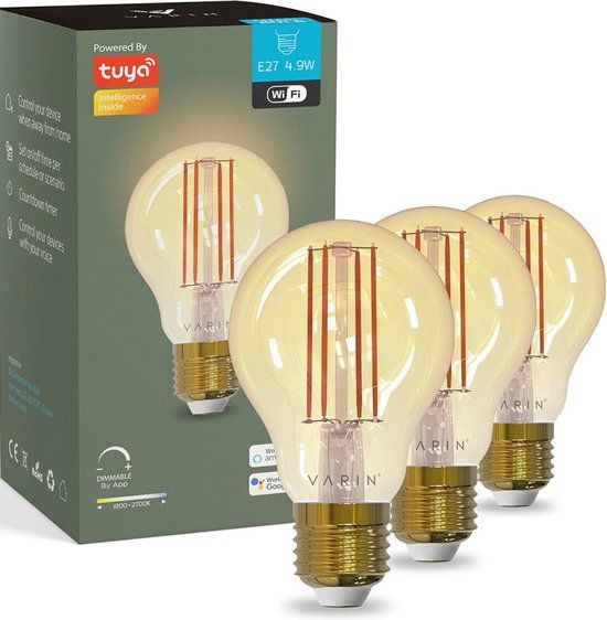 Varin Smart Filament LED Lamp E27 (3-pack) - 5W - Extra Warm White - App Control - Dimmable - Smart Home Compatible