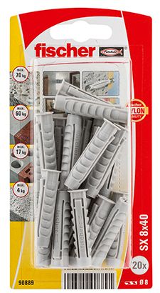 Fischer 90889 - Plug - 8 mm - Grijs - 10 stuks