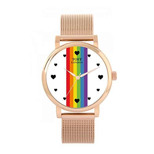 Toff London Pride Lineair horloge met witte hartjes