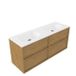 Saniclass Set meuble de salle de bain avec cadre en bois - 140x45x61.5cm - Lavabo Flow en surface solide blanc - 2 lavabos - sans trous de robinetterie - 4 tiroirs - chêne mat naturel (bois) SW1578613/SW1224151