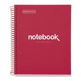 Miquelrius Notitieboek A5 Emotions, 80 vellen, 90 g/m², raster 5 x 5 mm, 1 kleurband, microgeperforeerde spiraal, geruit, extra harde kaft, 2 gaten, rood