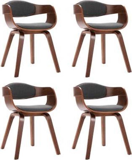 vidaXL Eetkamerstoelen - 4 stuks - Gebogen Hout en Stof - Grijs