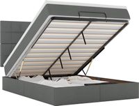 vidaXL Ottoman Bed with Mattress and LEDs - Dark Grey Fabric - 140x190cm