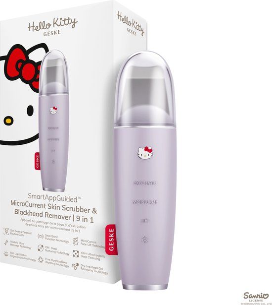 Hello Kitty GESKE x Hello Kitty | SmartAppGuided™ MicroCurrent Skin Scrubber & Blackhead Remover | 9 in 1