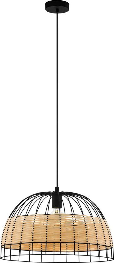 EGLO Anwick Hanglamp - Ø 50 cm - Zwart/Rotan - E27