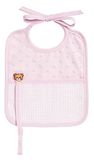 FILET - Roze slabbetje van stof met 3D-stippeneffect | fopspeenhouder en canvas tas Aida om te borduren | Afmetingen: 20 x 18 cm | Made in Italy