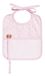 FILET - Roze slabbetje van stof met 3D-stippeneffect | fopspeenhouder en canvas tas Aida om te borduren | Afmetingen: 20 x 18 cm | Made in Italy
