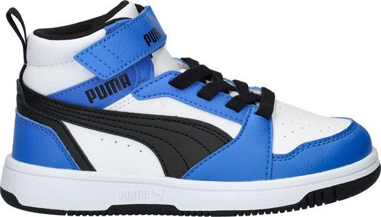 PUMA Rebound V6 Mid AC+ PS Sneakers Kinderen Maat 34 - Wit/Zwart/Blauw