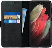 Rosso Deluxe Echt Leer Book Case Hoesje Geschikt voor Samsung Galaxy S21 Ultra | Zwart