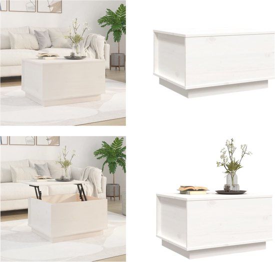 vidaXL Salontafel 60x50x35 cm massief grenenhout wit