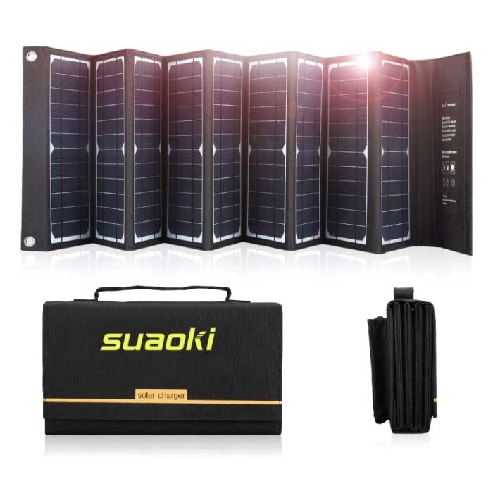 Suaoki Solar Oplader met 9 Zonnepanelen 60W voor Laptops -2 Oplaadpoorten / 10-in-1 Laptop Lader op Zonne-energie