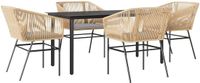 vidaXL 5-delige tuinset met kussens, bruin, polyrotan, glas