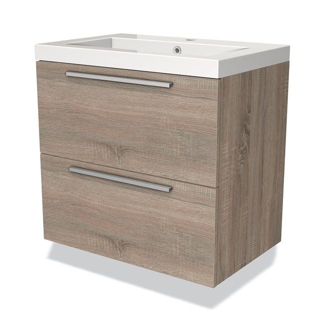 Maxaro Badkamermeubel 70cm Modulo Eiken 2 Lades Vlak Wastafel Mineraalmarmer