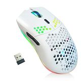 XZXWZX Draadloze gaming-muis met honingraatstructuur, 11 achtergrondverlichting, RGB chroom, 3.400 dpi, 6 geprogrammeerde toetsen, USB-ontvanger, energiebesparend, draadloze muis voor pc/Mac/laptop, zwart