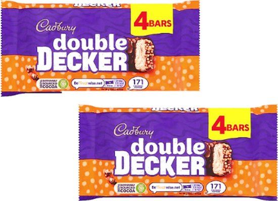 Cadbury Double Decker Chocolate Bars - 2 Packs of 4 Bars