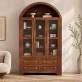 STILVORA Dressoir - Moderne Opbergkast Met 3 Glazen Deuren, 4 Lades En Open Boogvak - Voor Woonkamer Of Hal - MDF - 110x40x185 Cm - Walnootkleur