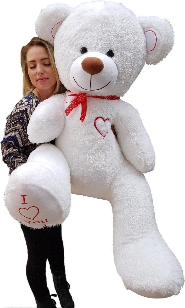 Viking Choice Grote witte knuffelbeer teddybeer met i love you tekst 190cm!