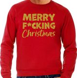 Bellatio Decorations Foute Kersttrui/sweater voor heren - Merry F*cking Christmas - rood - glitter goud XXL