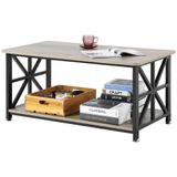 VEVOR 40 inch boerderij salontafel, rechthoekige salontafel met open opbergvak, houten rustieke cocktailtafel voor woonkamer, slaapkamer, appartement, studio, bruin en zwart