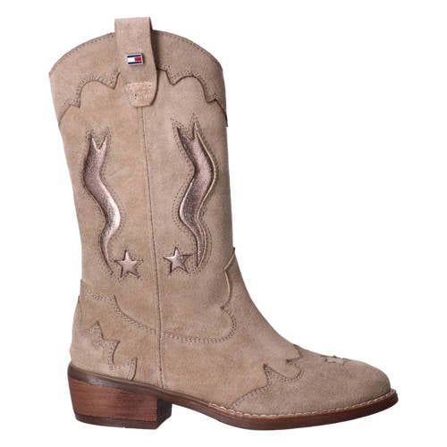 Tommy Hilfiger leren laarzen met blokhak - taupe