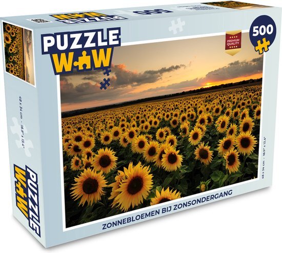 MuchoWow Puzzel Zonnebloemen bij zonsondergang - Legpuzzel - Puzzel 500 stukjes