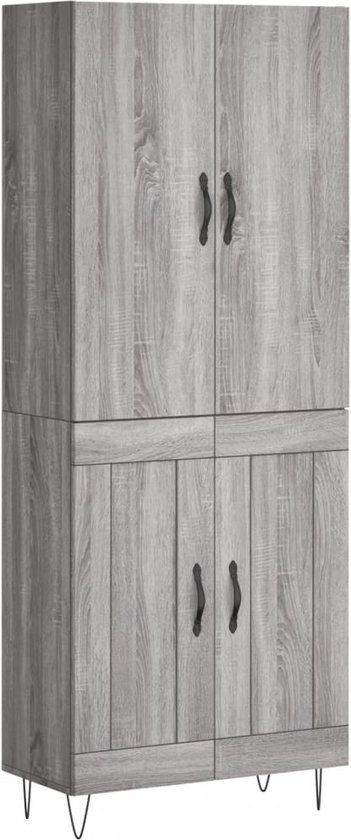 vidaXL Hoge kast 69,5x34x180 cm bewerkt hout grijs sonoma eikenkleurig