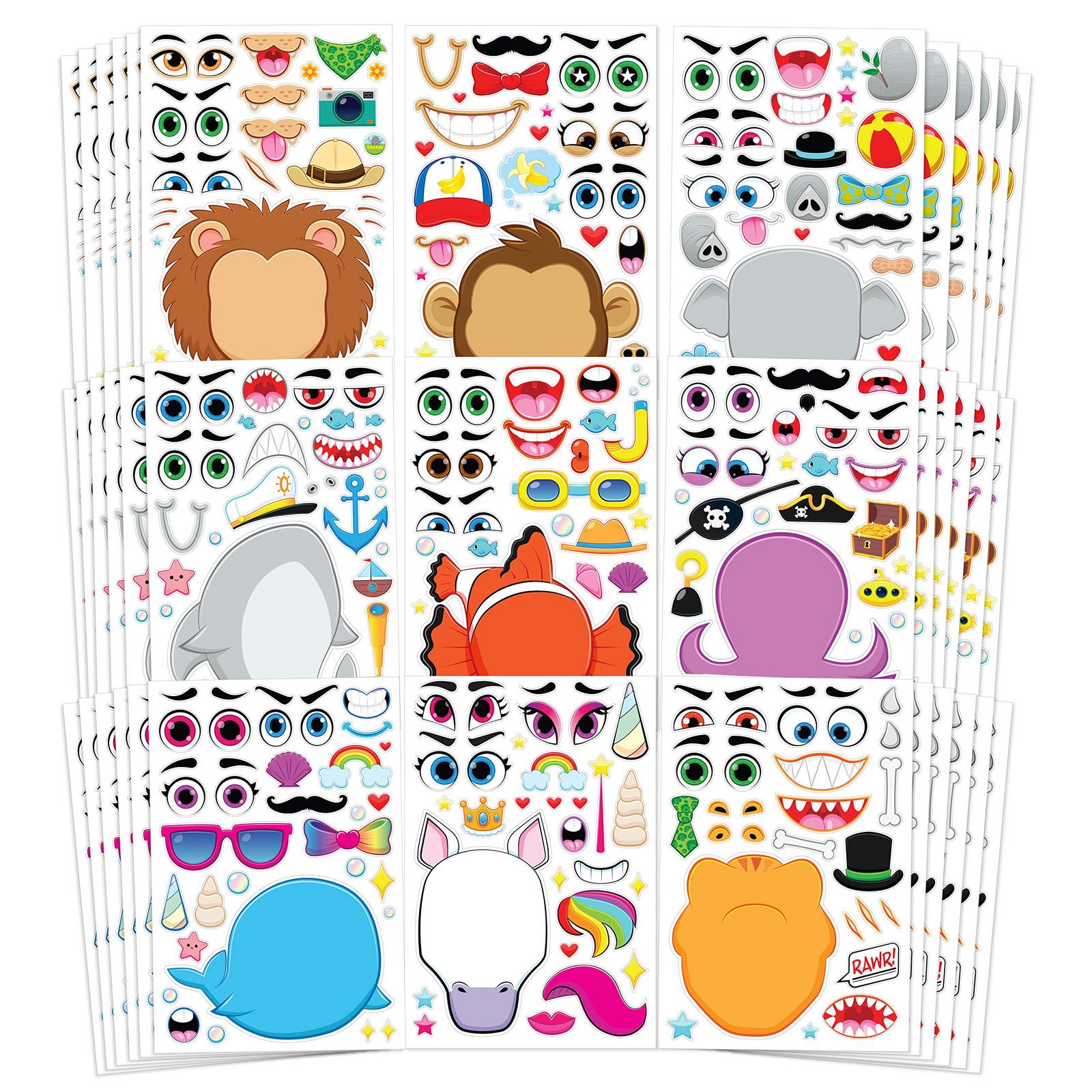 JOYIN 10" Animal Mix and Match Sticker Sheets, 36 Pcs