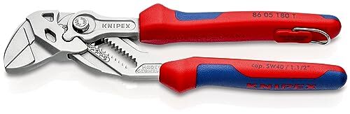 KNIPEX Knipex Sleuteltang tang en schroefsleutel in één gereedschap verchroomd, met geïntegreerde bevestigingshaak om een valbeveiliging aan te brengen 180 mm (zelfbedieningskaart/blister) 86 05 180 T BK