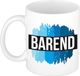 Bellatio Decorations Barend naam cadeau koffie mok - beker - met blauw verfstrepen - Cadeau collega - vaderdag - verjaardag - meester - coach - 300 ml - wit