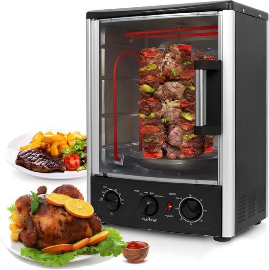NutriChef Multi-Function Shoarmagrill - 22.5 L Rotisserie KeukenOven - Verticale Glazen Deur - Timer & Temperatuurregeling
