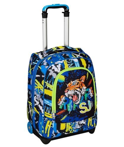Sj Gang Big Trolley Pups, blauw, rugzak met cross-oversysteem, 2-in-1, dubbel gebruik, rugzak en trolley, basisschool, kinderen, Blauw, Eén maat, school