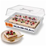 KADAX Taartdoos met deksel, 43 x 30 x 12,5 cm, kunststof taarthouder, transportdoos met handvat, bakvorm, voor blikcake, muffins, rechthoekig, voedseldoos (grijs V2)