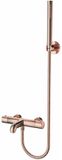 BES LED Thermostatische Bad/Douchekraan met Staafhanddouche en Handdouchehouder - Leoni - RVS - PVD - Geborsteld Koper