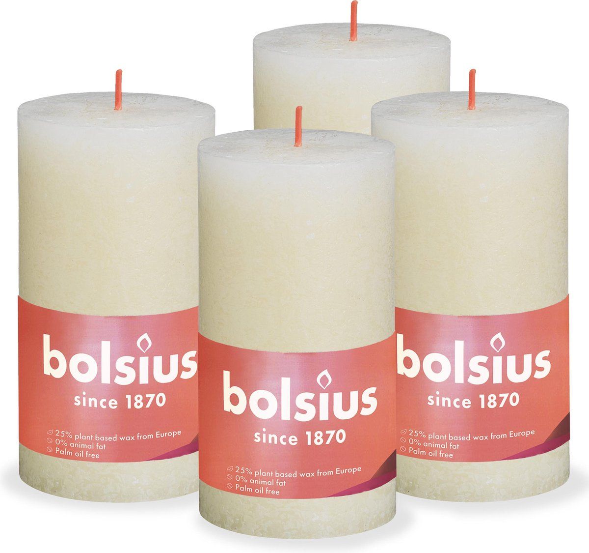 Bolsius Rustieke Kaars Ivoor - 13cm - 4 stuks - Crème