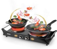 Duronic HP2 BK Kookplaat | elektrische dubbel 2 pits | 2500 Watt | fornuis plaat | kookveld van edelstaal | roestvrij staal | vrij temperatuur instelling | handig handvat | kamperen of studenten