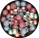 Merkloos / Sans marque Billiet - Vanlaere Kleine kerstballen - 40x st - roze/mintgroen - D3 cm - kunststof - kerstversiering